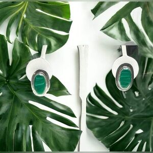 COPY - Vintage sterling Taxco TC-80 Mexico signed bezel set green malachite (18…